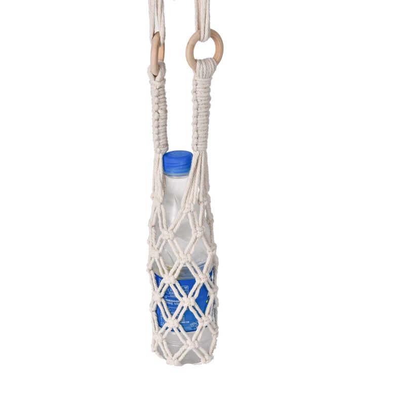 Eiyye 2-Pieces Crochet Water bottle Bag Cotton Crochet Crossbody Water Bottle Bag, Boho Bottle Carrier Water Bottle Holder with Strap Handmade Water Bottle Holder - Image 5